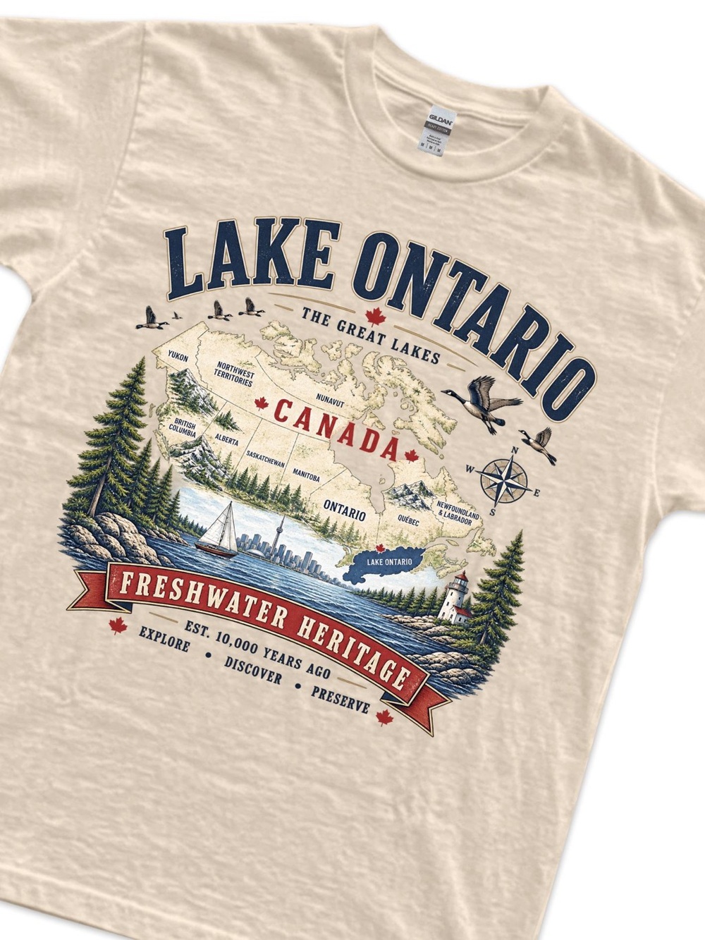 Vintage Lake Ontario Shirt, The Great Lakes Graphic Tee, Gildan Unisex T-Shirt - Picture 2 of 2